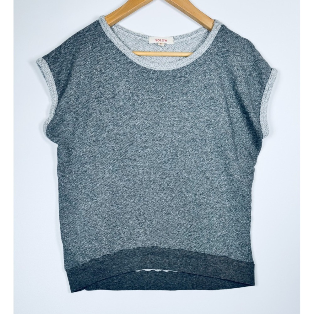 SOLOW Sweatshirt Top Womens Small Gray French Terry‎ Cotton Made in USA Dolman